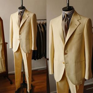 Men's Suits & Blazers Light Yellow 2 Pieces Men Suit Blazer Jacket Pants Single Breasted Herringbone Business Work Formal Causal Daily Prom