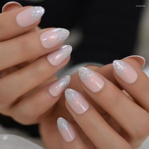 Unghie finte Glitter olografico Finto Stiletto corto Ling Pink Shimmer Nail Art Manicure Tips 24 Prud22