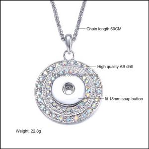 Pendant Necklaces Noosa Snap Button Jewelry Crytal Filled Necklace With Link Chain Fit 18Mm Women Drop Delivery 2021 Pendants Yydhhome Dhtzh