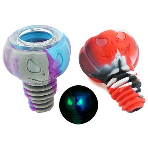 Kürbis Silikonschalen rauchen Pot Pot Luminous Silicon -Gglassschüsselkappe Glas Bong Shisa Accessoires