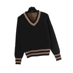 Milan runway 2021 Autumn winter knitted women's Sweaters fashion Designer Pullover jacquard letter V-Neck long sleeve Sexy Spring women fallAA+