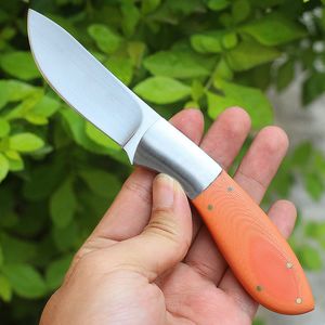 Top quality Survival Straight Knife 440J2 Satin Blade Full Tang G10 Handle Fixed Blade Knives With Leather Sheath