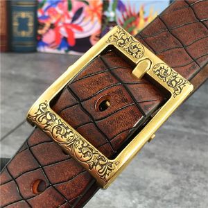 Belts Mens Luxury Retro Hand Carving Super Thick Men Leather Belt Ceinture Designer Brass Buckle Men's Riem MBT0002Belts