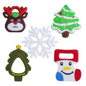 Baby Teether Creative Christmas Theme Silicone Molar Stick Food Grade Elk Toy Tree Stocking Soothing Toing Toys Newbron Chew Toy