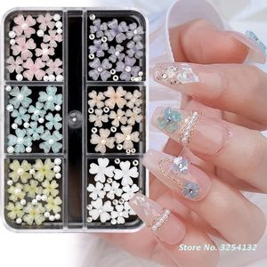 Nail Art Decorations Grids 3D Acrylic Flower Charms Jewelry Gems W/ Pearl DIY Supplies For WomenNail