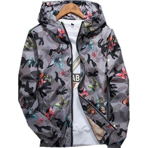 Men's Jackets Men Jacket Spring Autumn Fashion Hiphop Hooded Waterproof Windbreaker Thin Butterfly Printing Coat Outerwear