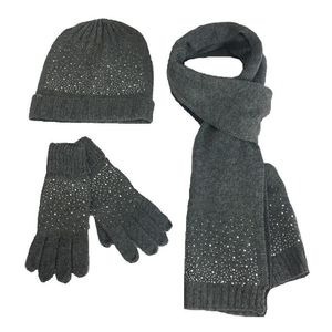 Berets Women Scarf Hat Glove Sets Autumn Winter Wool PC Lady Warm Knitted Female Diamond Beanies Caps