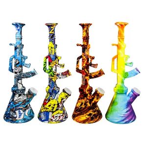 10,6 tums silikon Shisha Bong Gun Shape Ak47 vattenpipor Färgglada okrossbara rökrör med 14 mm skål Dab Rig VS Glas Bong Vattenpipor