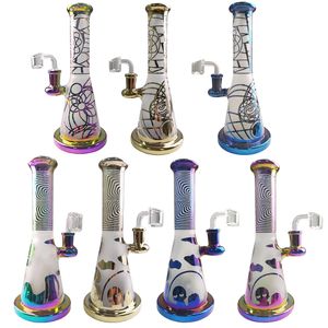 9 inç nargile showerhead perc gökkuşağı renkli cam bong su borular düz tüp dab petrol kulesi 14mm kadın ortak sigara kuleleri ile banger ZDWS2005