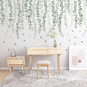 Green Leaves and Branch Wall Stickers for Living Room Decals Watercolor Plants PVC Bedroom Waterproof Poster 220607