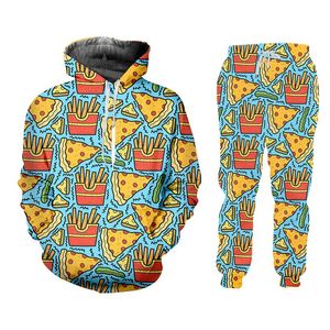 Tracksuits voor heren gedrukt heren tracksuit oversized zipper hoodies trui pizza chips dames streetwear t-shirt 2022 herfst pullover unis