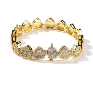 Hip Hop aaa cZ Stone utwardzony bling mrożony rozwój serca Łańcuchowe łańcuch Bracelets dla mężczyzn kobiety unisex raper biżuteria złota srebrna kolor