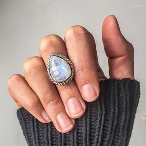 Cluster ringen boor peervormige maansteenring S925 zilveren kleur peridot topaz bizuteria edelsteen 925 sieraden bruiloft voor vrouw