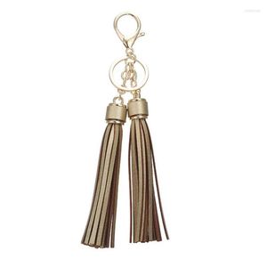 Keychains 1st Fashion Creative Baotou Leather Double Tassel Keychain Long Car Ornament PU Bag Pendant S78 SMAL22