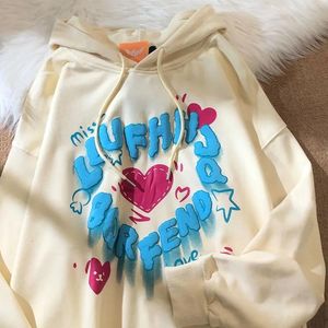 Women's Hoodies & Sweatshirts Street Sweet Love Letter Printed Loose Casual Long-sleeved Top Hooded Sweater Korean Round Neck Clothes Sweats