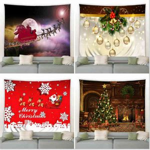 Julnatt Tapestry Santa Xmas Tree Balls öppen spis snöflingor Heminredning vägg hängande för sovrummet vardagsrum J220804