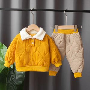 Kleidungssets Winter Jungen Set Dicke Warme Pelzkragen Sweatshirt Hosenanzug Für Kinder Widerstehen Der Starken Kälte Kleinkind Kinder OutfitKleidung