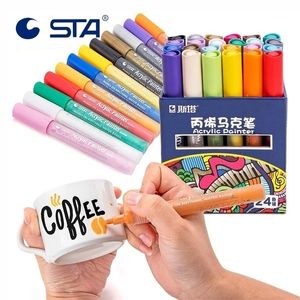 STA 1224 Colors Acrylic Permanent Paint Marker pen for Ceramic Rock Glass Porcelain Mug Wood Fabric Canvas Painting 201116