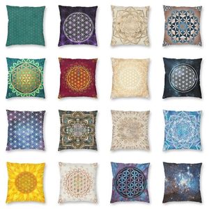 Kuddefodral Nordic Mandala Flower of Life In Lotus Throw Pillow Cover Sacred Geometry Cushion 40x40 för soffa Hemdekoration 220623