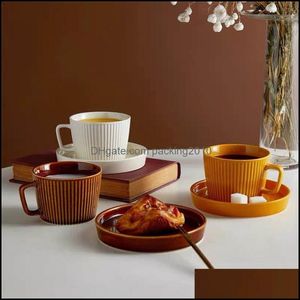 Mugs Drinkware Kitchen Dining Bar Home Garden European Retro Coffee Mug Luxurious Ceramic Milk Flower Te Cup Saucer Set Cla Dhcug