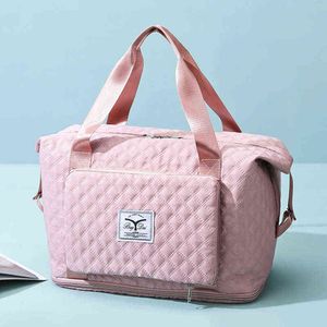 Foldable Travel Bag Quilted Cotton Gym Yoga Bag Women Pink Duffel Bag for Women Wet Dry Separation Tote Handbags Bolso 220630