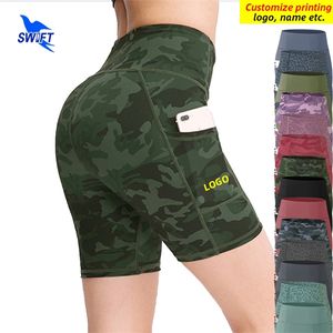 Spersonalizowane gimnastyczne szorty do biegania Kobiety Wysoka talia push up rajstopy z kieszonkową fitness Short Spit Sportswear 220704