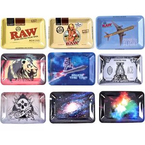40Styles RAW Cartoon Tobacco Rolling Tray Metal Smoking Trays 180X125X15mm Cigarette Brass Plate Herb Handroller Roll Case Roller Grinder Tools Smoke Accessory