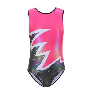 Children Girls Dancewear 5-14 Years Sleeveless Dance Dress Red Shiny One-Piece Tank Kids Teens Pattern