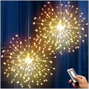 Strings Christmas Garden Lights Firework String Copper Wire LED Light 8 Modes Battery Operated Fairy With Remote for Party Patioled Stringsl