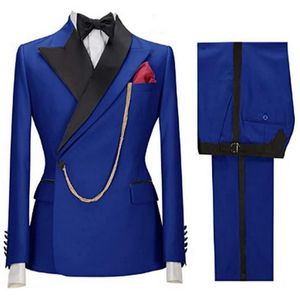Мужские костюмы Blazers Spring/ осенью Royal Blue Grooms Blazer Свадебное смокинг Slim Fit 2 кусочки мужская одежда.