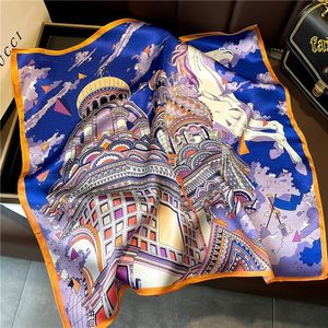 Ankomst 100 Pure Silk Scarf Women Neck Hair Foulard Bandana Square Liten pannband Hijab Print Poncho Scarves Pashmina