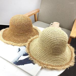 Wide Brim Hats Summer Women Crochet Knit Straw Hat Wavy Sunscreen Beach Cap Sunhat Outdoor Anti Uv Bowknot Sun Panama HatWide Pros22