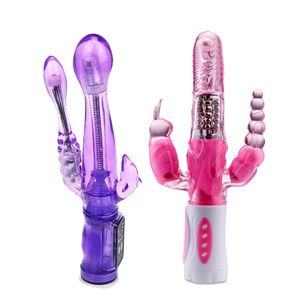 Wholesale triple stimulator resale online - Triple Vibrators Bendable Penetration Anal Vaginal Clitoris Stimulation Speed Rabbit G Spot Vibrator sexy Products Toys