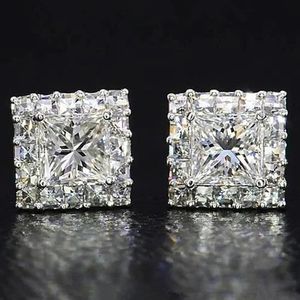 2022 Top Sell Sparkling Stud Earring Luxury Jewelry 925 Sterling Silver Princess Cut White Topaz Cz Diamond Gemstones Party Women