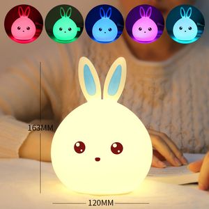 Rabbit LED Night Light Soft Silicon Table Lights Multicolor Touch Sensor Tap Lighting For Children Baby Kids Bedside Lamp DKamt 201028