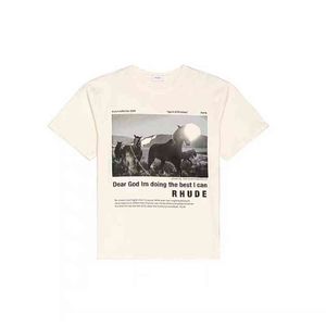 Marca Ins Rhu T-shirt Areia descendo a colina um grupo de animais pôneis slogan impresso manga curta solta Bege Tshirt LA MH