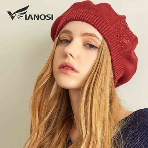 Vianosi Women Beret Algodão Lã Brand Fashion Fashion Diamond Autumn Winter Sale Hats for Women Caps Dropshipp J220722