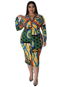 Vestidos de tamanho plus size vestido de camisa lápis Mulheres de trespassada de manga cheia Spring Autumn Dashiki Prind Streetwear Big DressesPlus