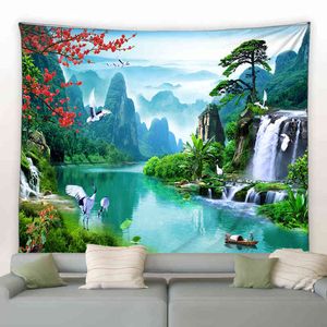 Landscape Carpet Wall Hanging Decor Chinese Style Nature Bedroom Background Large Rugs Living Room Blanket J220804
