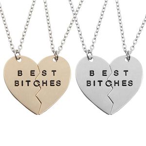 Pendant Necklaces Fashion Bitches Two Sets Of Friends Bff Mosaic Heart-shaped Necklace Alloy Male And Female Couple JewelryPendant