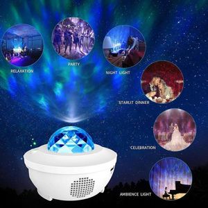 LED Galaxy Projector Ocean Wave Led Night Light Music Player Remoto Star rotação noturna Luminária Luminária para Lâmpada de Quarto Infantil 201028