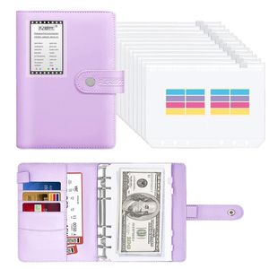 Planejador de finanças de fichário orçamental no bloco de notas com 12 pcs envelopes de caixa macaron pu pU em couro no caderno de papelaria com zíper -pocketnotepad