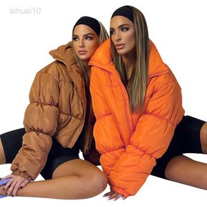 Winter Frauen Streetwear Casual Solide Lose Parkas Kurze Dicke Jacke Zipper Knopfleiste Mantel Vintage Kleidung Anorak Größe Punk Park L220725