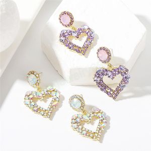 Luxury Purple Full Rhinestone droppeörhängen för kvinnor bröllop brud kärlek hjärthänge dingle örhänge öron smycken