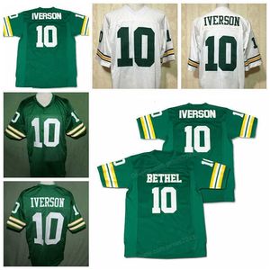 Nikivip Custom Allen Iverson #10 Bethel High School Football Jersey Green Stitched White Green Any Name Number Size 2XS-3XL