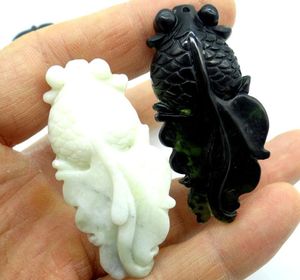 Pendant Necklaces Natural Stone Chinese Hand carved Statue Of Fish Amulet For Diy Jewelry Making Necklace AccessoriesPendant