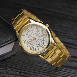 2022 neue Marke 3 Augen Gold Genf Casual Quarzuhr Frauen Edelstahl Kleid Uhren Damen Uhr