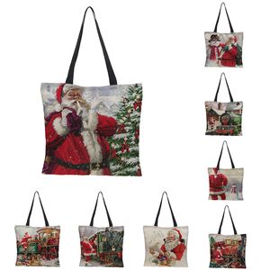 Packaging Bags Reusable Christmas Giftbag Printing Linen Shopping Bag Halloween Personalized Grocery-bag Customizable Patterned LOGO Shoulder Bag ZL1124