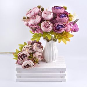 Decorative Flowers & Wreaths Rose Pink Silk Peony Artificial Bouquet 6Big Head And 2 Bud Fake For Home Wedding Decoration Indoor.Decorative