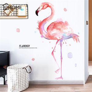 Desenho animado rosa Flamingo adesivo de parede para garotas pintura de tinta adesivos de parede adesivos de berçário decalques de parede de PVC para quarto T200601